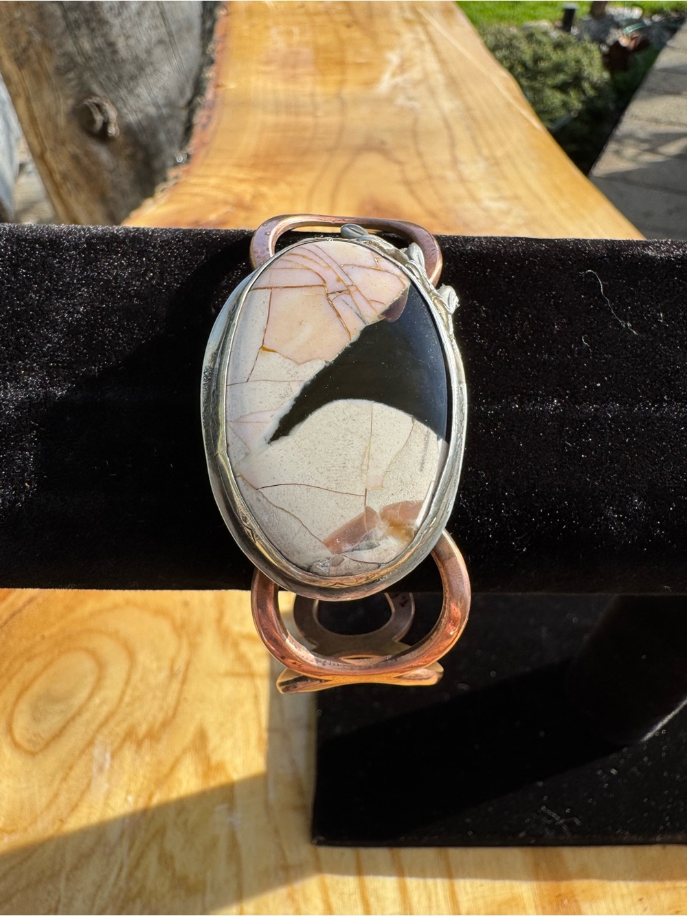 Statement Copper Cuff Bracelet- handmade with large peanut wood